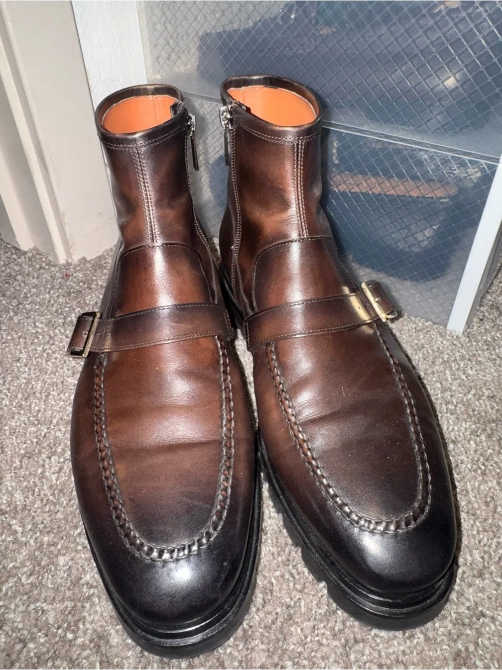 Santoni Gold Buckle Brown Boots